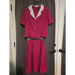 Whirlaway Frocks Pink Button Front Skirt Set, Women's Vintage Medium Skirt Set‎